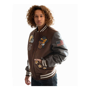 OEM Custom Logo Embroidered <b>Patches</b> Mens High Quality 100% Cotton Sleeve Stand Collar Front Logo Winter Varsity Bomber Jacket - Product Image 6