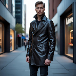 Men's Motorbike Genuine Leather Jacket Black Vintage Street Style Waterproof Letterman Design Front Chest Pocket - Product Image 6