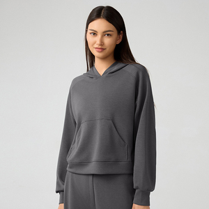 Nueva ropa de mujer forrada con bolsillo de canguro en la cintura delantera, sudaderas de manga larga a prueba de viento, ropa deportiva, sudaderas con capucha de entrenamiento 100% - Product Image 3