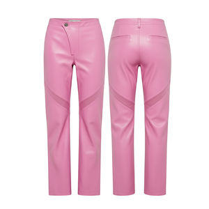 Pantalons en cuir véritable à logo brodé personnalisé en gros pour femmes, pantalons en cuir skinny à taille haute tendance pour l'hiver - Product Image 4