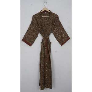 Vintage 100% soie recyclée été printemps col en v cordon pleine longueur élégant sommeil Robe indien Patchwork Design avant rapide - Product Image 4