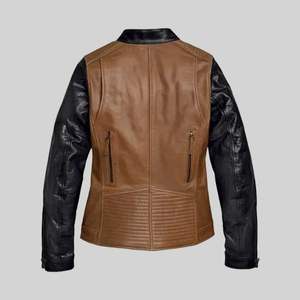 Womens Colorblocked Leather <b>Jacket</b> - Product Image 2