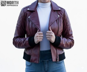 Veste en cuir pour femmes en gros Veste solide à manches longues en cuir pour femme OEM Design Logo Vestes en cuir pour femmes dames en gros - Product Image 4