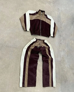 Conjunto de Pantalones Deportivos Holgados con Chaqueta con Cremallera XL Personalizada para Hombre, Diseño de Bloques con Parches y Logotipo del Fabricante - Traje Deportivo de Talla Grande para Invierno - Product Image 3