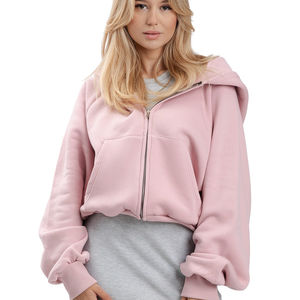 Sweats à capuche streetwear courts en gros pour femmes, sweats à capuche unisexes surdimensionnés, sweats à capuche personnalisés à fermeture éclair, fermeture éclair lourde, OEM/ODM disponible - Product Image 3