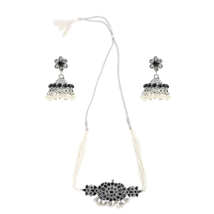 <b>Black</b> Oxidised Pearl <b>Choker</b> for Wedding Occasions - Product Image 2