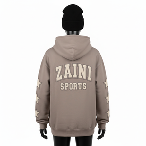Sudadera con Capucha de Invierno para Mujer, con Cremallera, Mezcla de Algodón Cepillado, Felpa Acogedora, Tono Tierra, Mangas con Apliques de Estrellas, Logotipo de Chenilla Personalizado, Sudaderas Básicas - Product Image 2