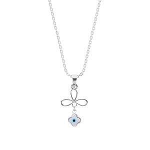 NOVAMART Fine 925 Sterling Silver Evil Eye Flower Pendant <b>Necklace</b> Bezel Setting Rose Gold <b>Ruby</b> Platinum Charm Jewelry Inlay Tec - Product Image 1