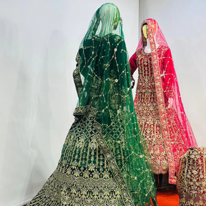 Lehenga de Terciopelo para Novia con Top Corto, Adorno Completo de Jarkan y Cola Dramática, Colección Mahamantra para Bodas - Product Image 1