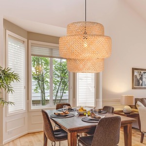 Fabricant du Vietnam Plafonnier suspendu en rotin et bambou avec abat-jour pour la décoration intérieure du salon et de l'hôtel. - Product Image 2