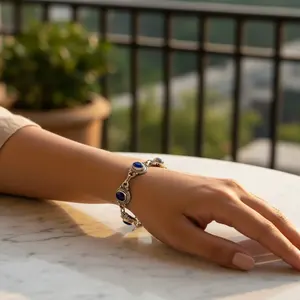 Pulsera de Plata de Ley 925 con Piedra Azul para Mujer, Joyería de Plata Elegante - Product Image 2