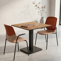 Table à manger oblongue en bois massif moderne ARSU avec base en métal et chaises à dossier perforé, ensemble de mobilier de restaurant 2 places, pour écoles, hôtels, centres commerciaux