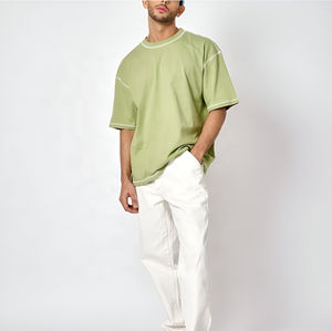 100% coton hommes surdimensionné T-Shirt goutte épaule lourd coupe ample imprimé luxe et respirant Streetwear Tee - Product Image 2