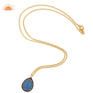 Collar de plata de ley chapada en oro de 18k, proveedor de joyería, diseño de pera, colgante de piedras preciosas de Calcedonia azul, venta al por mayor - Product Image 4