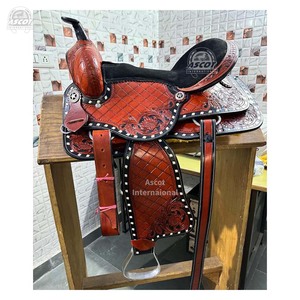 Top selling Western <b>Tooling</b> Saddle in genuine leather floral design Barrel Saddle with Suede Seat wholesale - Product Image 1