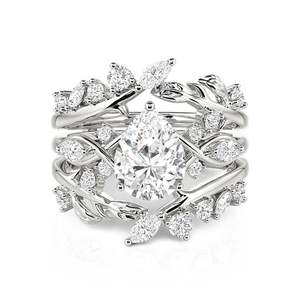 Jeulia Gold Plated Leaf Twist Cluster <b>Ring</b> <b>Set</b> with Sparkling Pear Shaped Zircon - Product Image 1