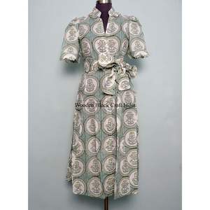 Robe en coton indien à imprimé floral, robe boutonnée, robe de chambre pour femme, robe décontractée, robe imprimée pour femme, manches courtes, longueur longue - Product Image 3