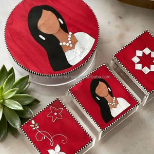 Quality Handicrafts Acrylic 4 Boxes Set With Wood Mop Inlay Lid Resin Container Set Home Decorative Dessert Storage Kitchenware - Product Image 4