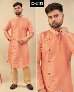Indian Ethnic Wear Men Wear <b>Silk</b> Jacquard <b>Silk</b> Readymade Kurta with <b>Pyjama</b> Set for Wedding and Festival Wear Designer Kurts - Product Image 5