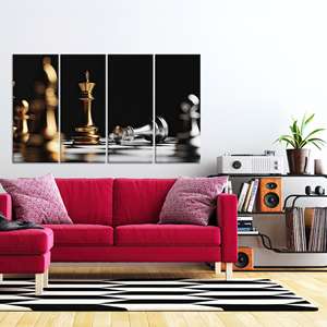 Tableau sur toile élégant et moderne avec pièces d'échecs : design imprimé sur verre trempé, lot de 4 toiles - Product Image 1