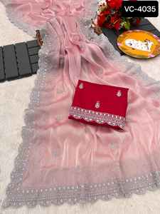 Banarasi Sarees South Indian Wedding Wear Sari con Hevy Reach Pallu Pattern Heavy Bordado Secuencia Trabajo Sari y blusa - Product Image 5