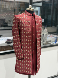 Premium <b>Mens</b> Wedding <b>Kurta</b> Jacket Set Designer Indo Western Open Front Sherwani Long Embroidered Suit Jacket Groom Ceremony Wear - Product Image 6