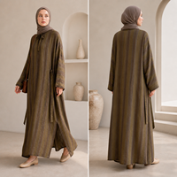 Robe maxi abaya rayée personnalisée |   Fabricant de vêtements modestes en mélange de lin léger et coupe ample pour les marques européennes