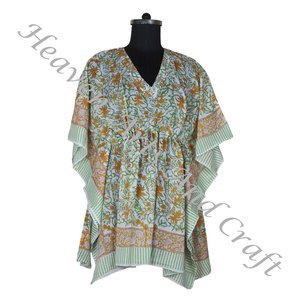 Bloque de mano impreso algodón Kaftan hecho a mano indio Abaya Kaftan Dubai moda Jalabiya ODM suministro cintura Natural - Product Image 1