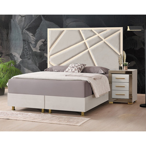 Ensemble de lit Queen Size Athome LOTTO150 au design moderne, 150x200 cm, tissu doré, tête de lit rembourrée flexible - Product Image 1