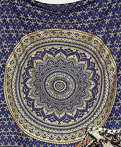 Vente en gros de tapisserie de mandala ombrée en or bleu tapisseries murales en coton indien faites à la main art mural bohème