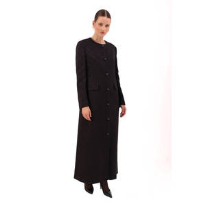 Manteau trench en cuir véritable noir jacquard pour femmes - Product Image 3