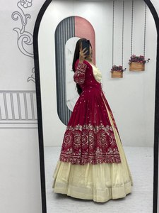 Hot Selling Indian Style Heavy Design Simar Cosmos Blouse Faux Georgette Thread & Sequence Work <b>Shrug</b> And Simar Cosmos Lehenga - Product Image 2