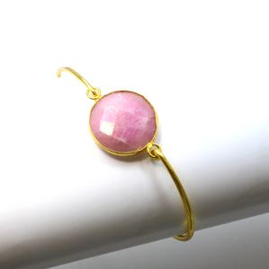 Pink quartz Bangle Multi Gemstone Handmade Statement Bangle <b>Gold</b> Plated Handmade Fashion Jewelry Everyday Wear Jewelry - Product Image 2