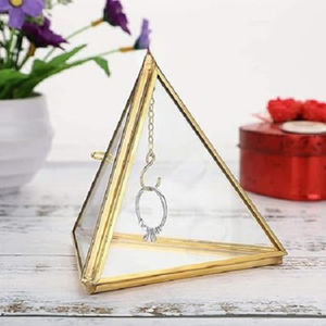 <b>Set</b> Of 3 Modern Geometric Glass & Gold Brass Jewelry Display Boxes Vintage Metal Frame <b>Square</b> Hinged Lid Storage Organizer Case - Product Image 5