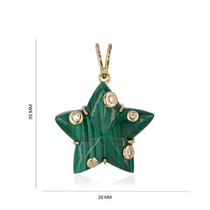 Bisel conjunto diamante 14K oro amarillo malaquita piedra preciosa estrella encanto colgante 925 Plata joyería fina al por mayor - Product Image 2
