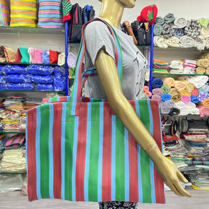 Bolsas tejidas a rayas de nailon reciclado de la India fabricadas en la India Bolsas y bolsas multicolores ecológicas del mercado fabricadas en la India. - Product Image 1