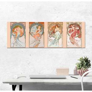 Póster Art Nouveau de Alfons Mucha con Marco Beige/Dorado, Diseño Moderno, Las Cuatro Artes, Arte Mural para Oficina, para Colgar en Hoteles - Product Image 1