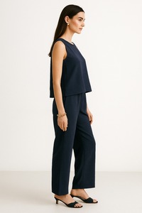 Conjunto de top sin mangas y pantalones de pierna recta para mujer, poliéster, cómodo, elegante, para uso diario, oficina, informal, para mujeres modernas - Product Image 2