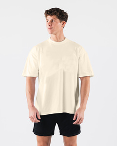 Offres Spéciales surdimensionné Crop Boxy Fitting t-shirt 100% coton goutte épaule Streetwear côtes cou Logo personnalisé blanc t-shirt pour hommes - Product Image 1