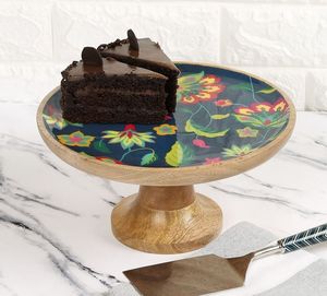 Support de gâteau en bois imprimé peint à la main Design rond unique pour les fêtes à la maison Occasions spéciales Planche de service à dessert de haute qualité - Product Image 3