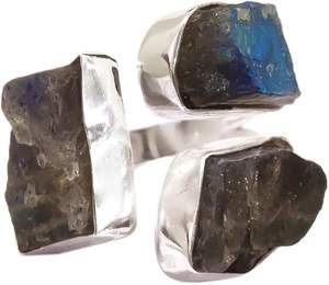 Bague pour femme en labradorite naturelle, triple pierre, réglable, bijoux faits à la main, argent sterling 925 - Product Image 1