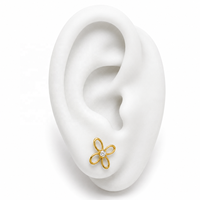 JJBRAVO Pendientes de flor de pétalos abiertos de oro macizo de 14k con circonita redonda para mujer, joyería fina elegante, regalo para fiesta de boda