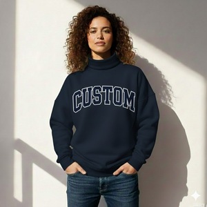 Pull tricoté pour femme, nouveau design, hiver automne, imprimé personnalisé sur le devant, couleur unie, manches longues, col roulé oversize, écologique - Product Image 1