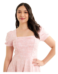 Elegante Vestido Mini Casual para Mujer, Cuello Cuadrado, Mangas Cortas Abullonadas, Tela Jersey Transpirable, Silueta en A, Estampado Floral Primaveral - Product Image 5
