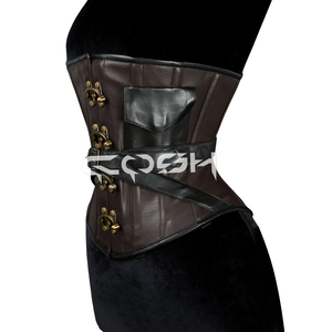 Corsé Steampunk de Cuero Marrón Vintage con Cinturón Ajustable y Bolsillo Lateral - Product Image 3