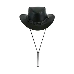 Handmade Vintage Explorer Cowboy Men's Leather Bush Hat Western Hat Country Hats With Chin Strap