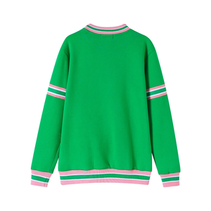 Sudadera de cuello redondo de chenilla verde, rayas rosas, puño acanalado y dobladillo, bordado 3D, transpirable, fraternidad, antiretráctil - Product Image 2