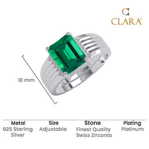 NOVAMART Fine Buy Premium 925 Pure Sterling <b>Silver</b> <b>Rings</b> for <b>Men</b> Rhodium Plated Emerald Cut Geometric Pattern Featuring Zircon P - Product Image 5