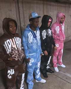 Vente en gros Ensembles pantalons de survêtement et sweat à capuche évasés avec broderie d'un poids lourd personnalisé Vêtements de rue délavés à l'acide Survêtement baggy en coton - Product Image 4