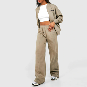 Ensemble survêtement femme deux pièces couleur unie avec sweat à capuche court zippé ajustable et pantalon – Nouvelle collection 2026 de haute qualité - Product Image 1